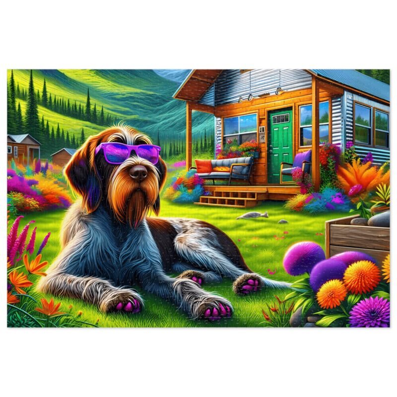 Wirehaired Pointing Griffon On or Off-Grid Cabin Puzzle Vibrant Mountain Escape