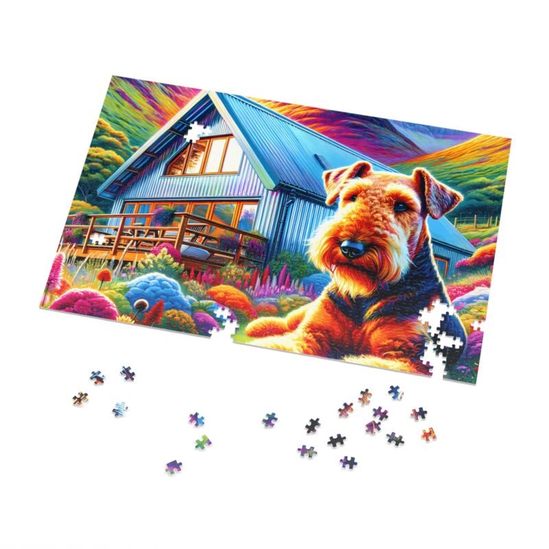 1000-Piece Airedale Terrier & Off-Grid Cabin Puzzle: Vibrant Mountain Escape - Image 2