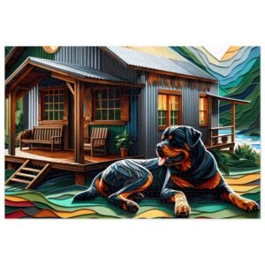 1000-Piece Rottweiler On or Off-Grid Cabin Puzzle Vibrant Mountain Escape Puzzle Adult Puzzle Game Animal Puzzle Gift