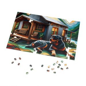 1000-Piece Rottweiler On or Off-Grid Cabin Puzzle Vibrant Mountain Escape Puzzle Adult Puzzle Game Animal Puzzle Gift - Image 2