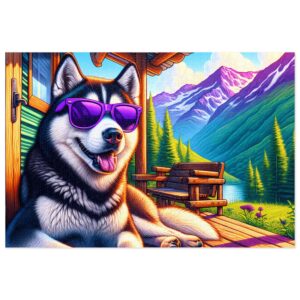 1000-Piece Siberian Husky On or Off-Grid Cabin Puzzle Vibrant Mountain Escape Puzzle Adult Puzzle Game Animal Puzzle Gift