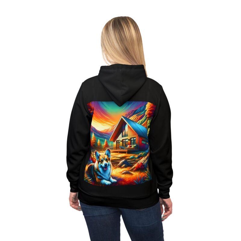 Pembroke Welsh Corgi Retreat Hoodie - Vibrant Mountain Scene Edition - Image 6