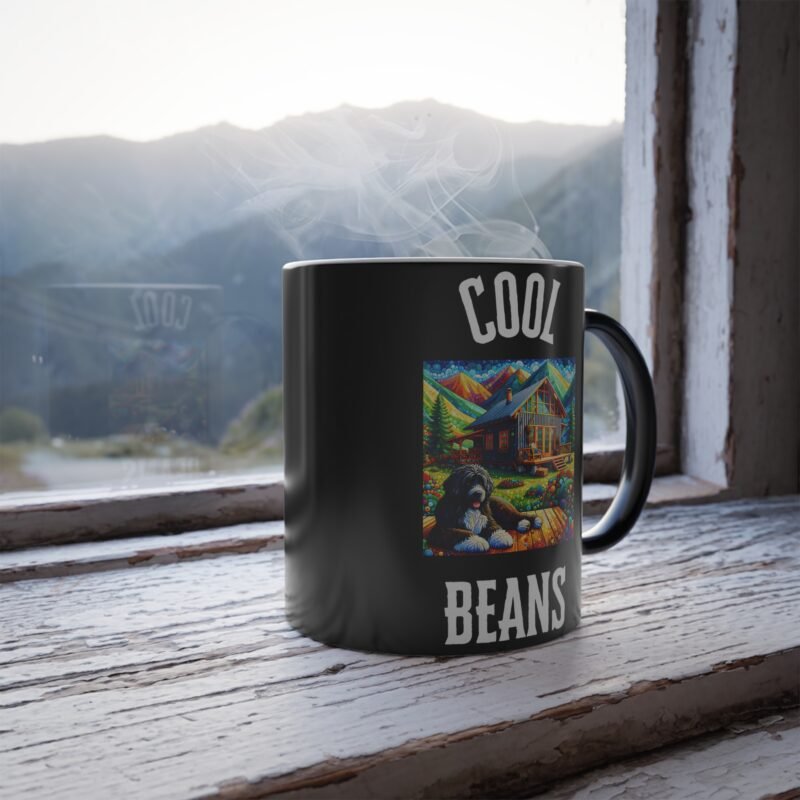 Portuguese Water Dog Paper Mosaic Color Changing Mug - Rural Mountain Retreat Edition - Image 4