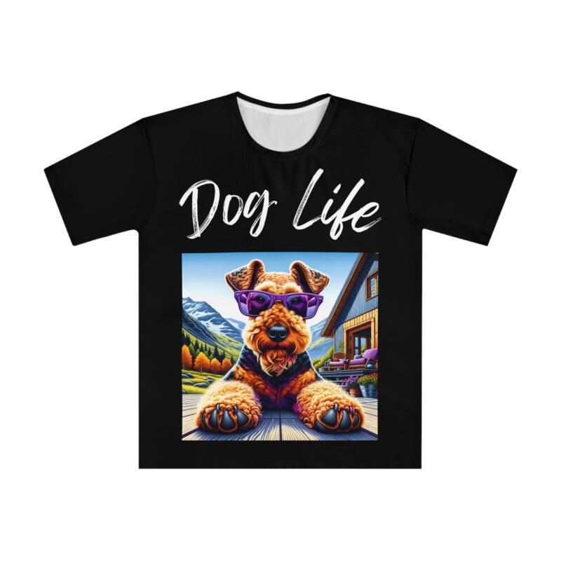 Airedale Terrier Chill T-Shirt - Purple Sunglasses Porch Edition - Image 3