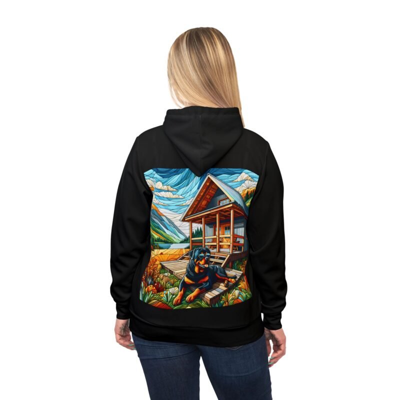 Rottweiler Mosaic Hoodie - Vibrant Mountain Cabin Edition - Image 6