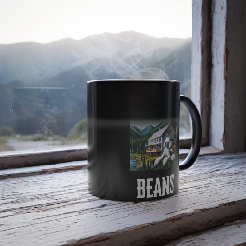 Poodle White Paper Mosaic Color Changing Mug - Bucolic Mountain Retreat Edition - Image 5