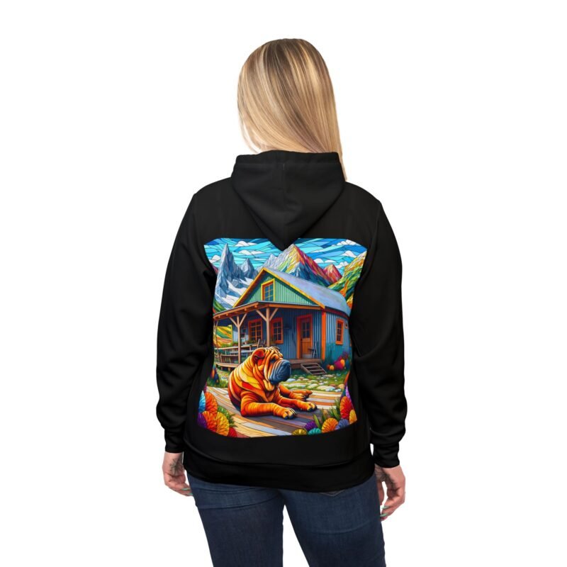 Chinese Shar-Pei Mosaic Hoodie - Rustic Mountain Cabin Edition - Image 6