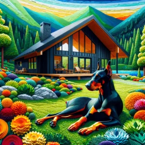 Doberman Pinscher Mosaic T-Shirt - Vibrant Mountain Cabin Edition