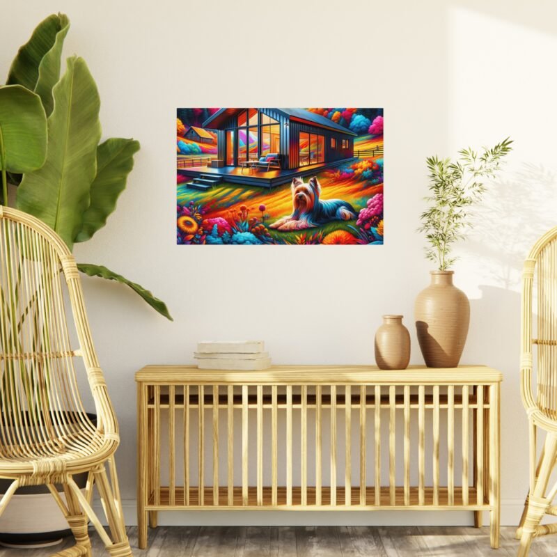 Yorkshire Terrier Off-Grid Cabin – Vibrant Close-Up Mountain Scene 30″ x 20″ Foam Board Print - Image 3