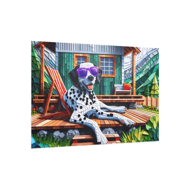 Dalmatian Off-Grid Cabin – Paper Mosaic Mountain Scene 30″ x 20″ Foam Board Print - Image 2