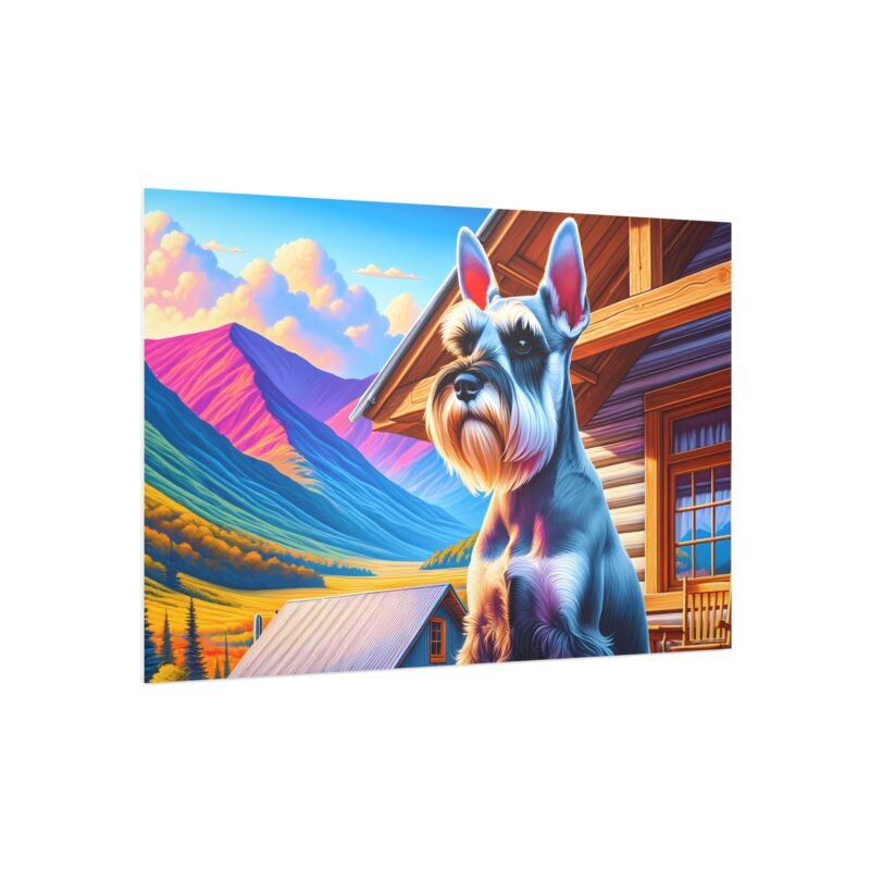 Miniature Schnauzer Off-Grid Cabin – Brilliantly Colored Mountain Scene 30″ x 20″ Foam Board Print - Image 2