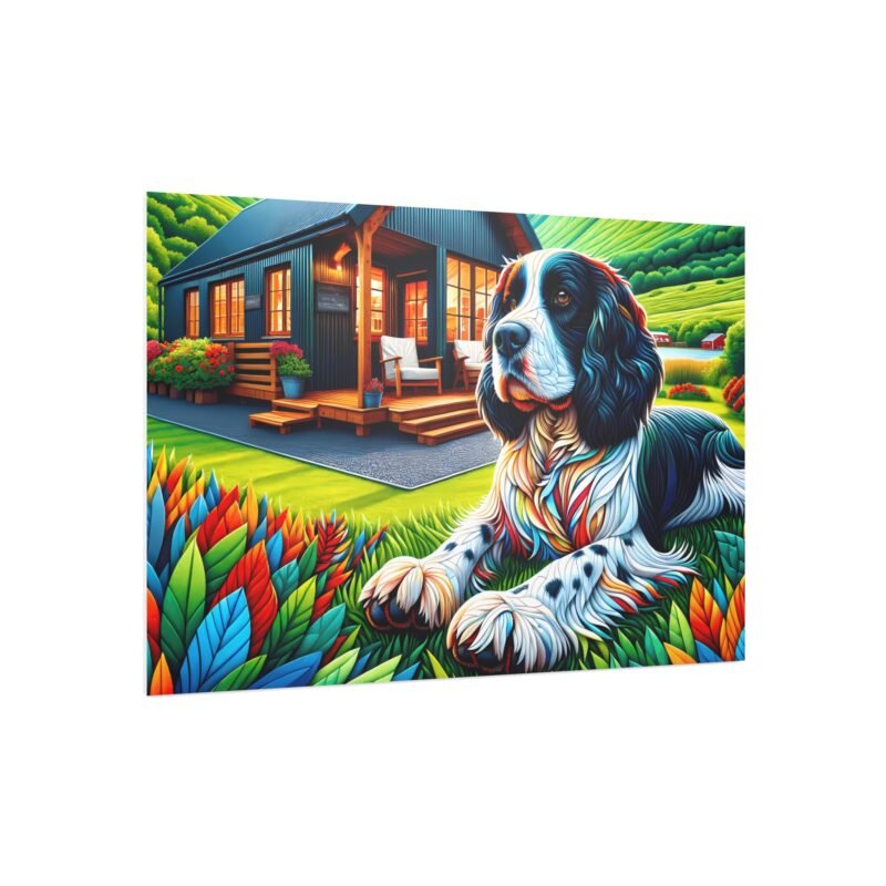 English Springer Spaniel Off-Grid Cabin – Paper Mosaic Mountain Scene 30″ x 20″ Foam Board Print - Image 2
