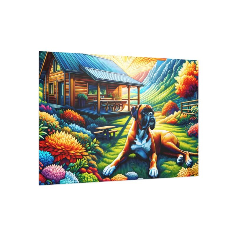 Boxer Off-Grid Cabin – Vibrant Paper Mosaic Mountain 30″ x 20″ Foam Board Print - Image 2