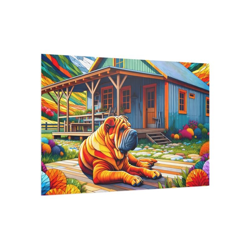 Chinese Shar-Pei Off-Grid Cabin – Paper Mosaic Mountain Scene 30″ x 20″ Foam Board Print - Image 2