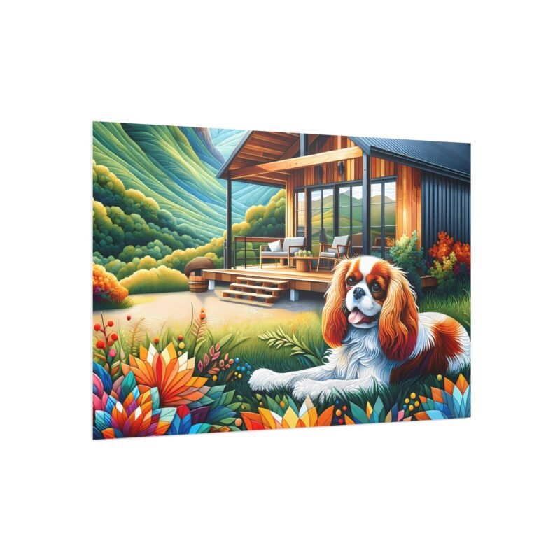 Cavalier King Charles Spaniel Off-Grid Cabin – Vibrant Paper Mosaic Close-Up 30″ x 20″ Foam Board Print - Image 2