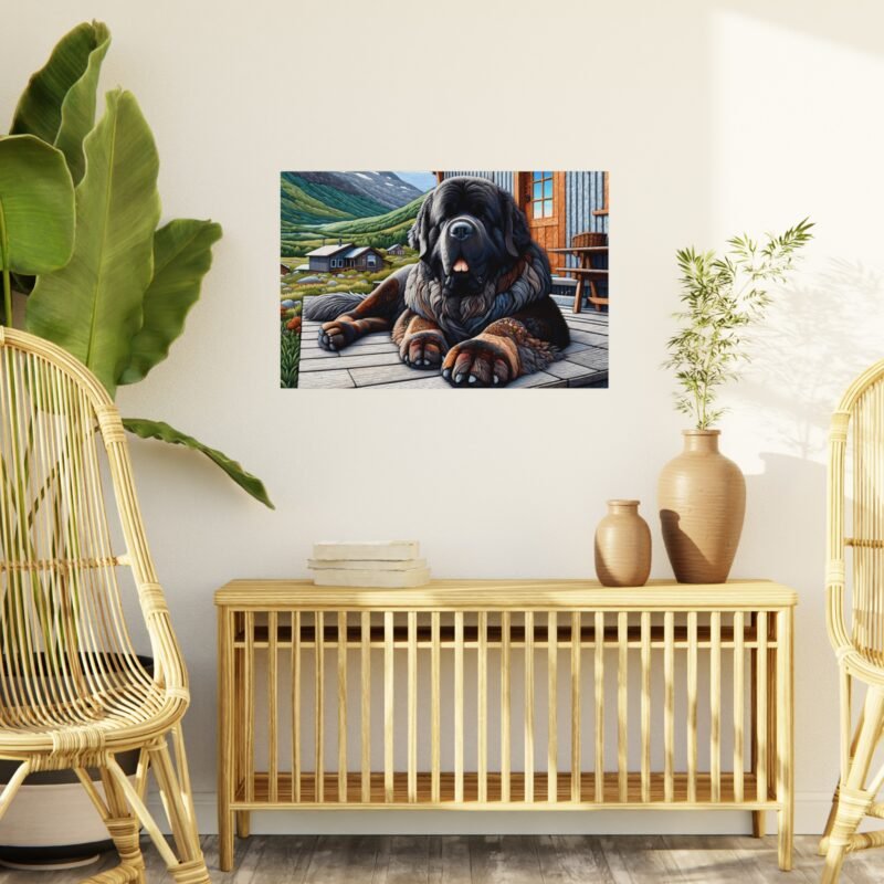 Newfoundland Relaxing on Cabin Porch – Paper Mosaic 30″ x 20″ Foam Board Print - Image 3