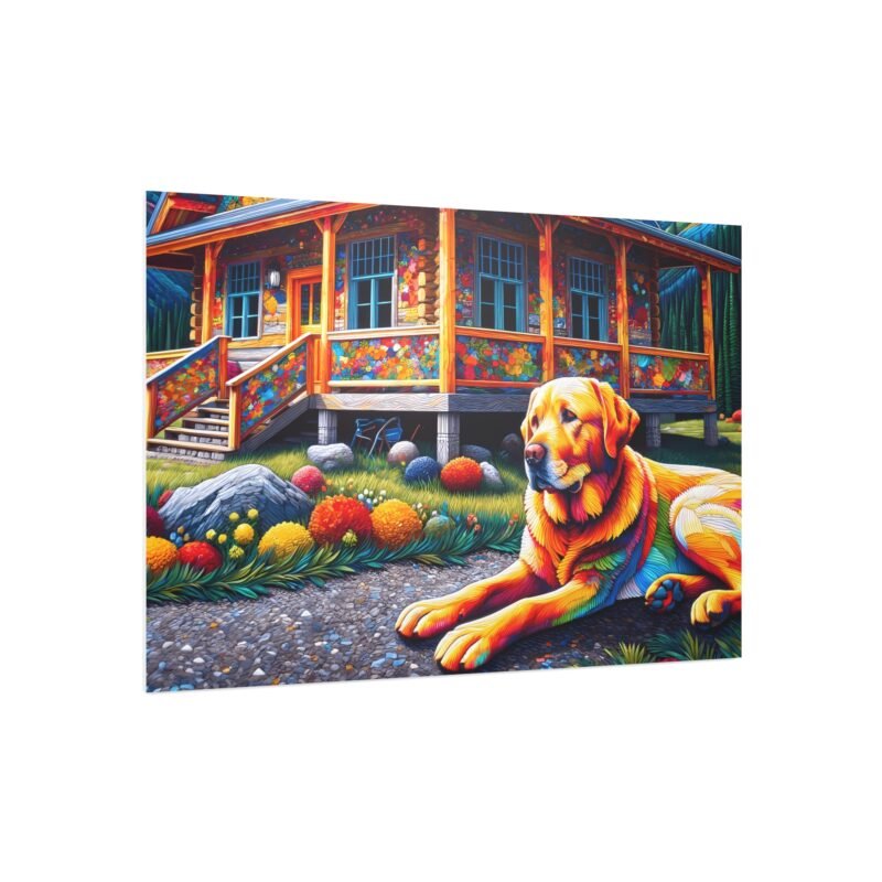 Labrador Retriever Off-Grid Cabin – Paper Mosaic Mountain Scene 30″ x 20″ Foam Board Print - Image 2