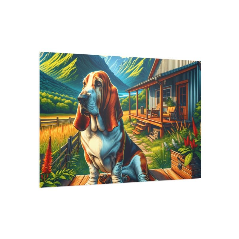 Basset Hound on Cabin Porch – Rustic Off-Grid 30″ x 20″ Foam Board Print - Image 2