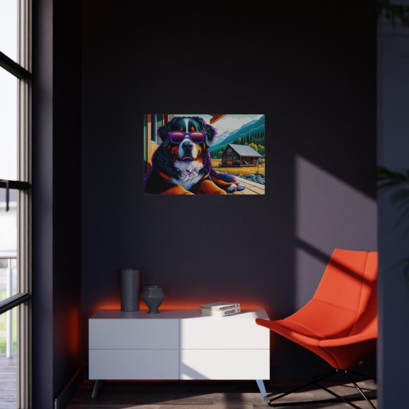 Bernese Mountain Dog Relaxing on Cabin Porch – Vibrant 30″ x 20″ Foam Board Print - Image 4