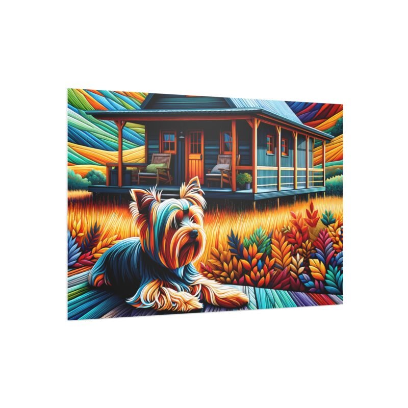 Yorkshire Terrier Off-Grid Cabin – Vibrant Paper Mosaic Close-Up 30″ x 20″ Foam Board Print - Image 2