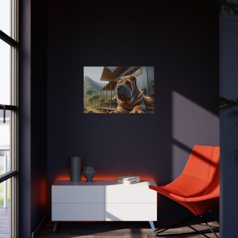 Chinese Shar-Pei Relaxing on Cabin Porch – Serene Mountain Scene 30″ x 20″ Foam Board Print - Image 4