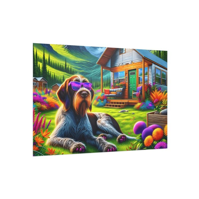 Wirehaired Pointing Griffon Off-Grid Cabin – Vibrant Mountain Scene 30″ x 20″ Foam Board Print - Image 2