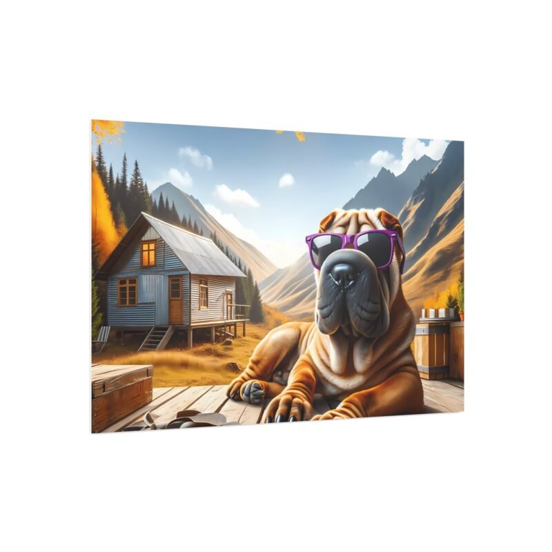 Chinese Shar-Pei with Purple Sunglasses – Relaxing Cabin Porch 30″ x 20″ Foam Board Print - Image 2
