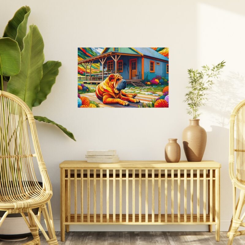 Chinese Shar-Pei Off-Grid Cabin – Paper Mosaic Mountain Scene 30″ x 20″ Foam Board Print - Image 3