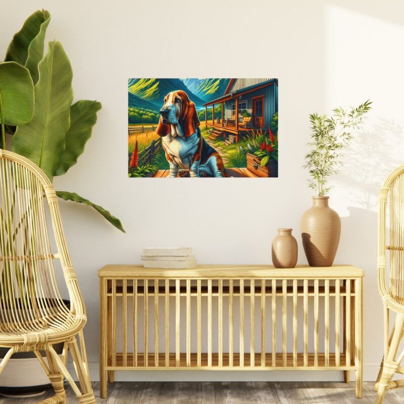 Basset Hound on Cabin Porch – Rustic Off-Grid 30″ x 20″ Foam Board Print - Image 3