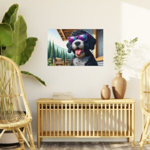 Portuguese Water Dog – Vibrant & Stylish with Purple Sunglasses 30″ x 20″ Foam Board Print - Image 3