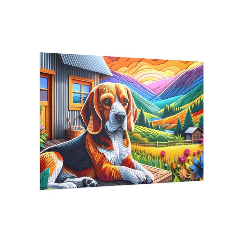 Beagle on Cabin Porch – Paper Mosaic 30″ x 20″ Foam Board Print - Image 2