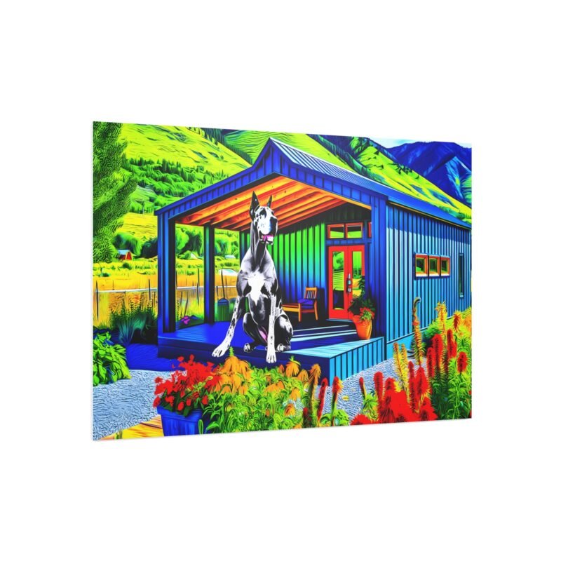 Great Dane Off-Grid Cabin – Vibrant Mountain Scene Bursting with Color 30″ x 20″ Foam Board Print - Image 2