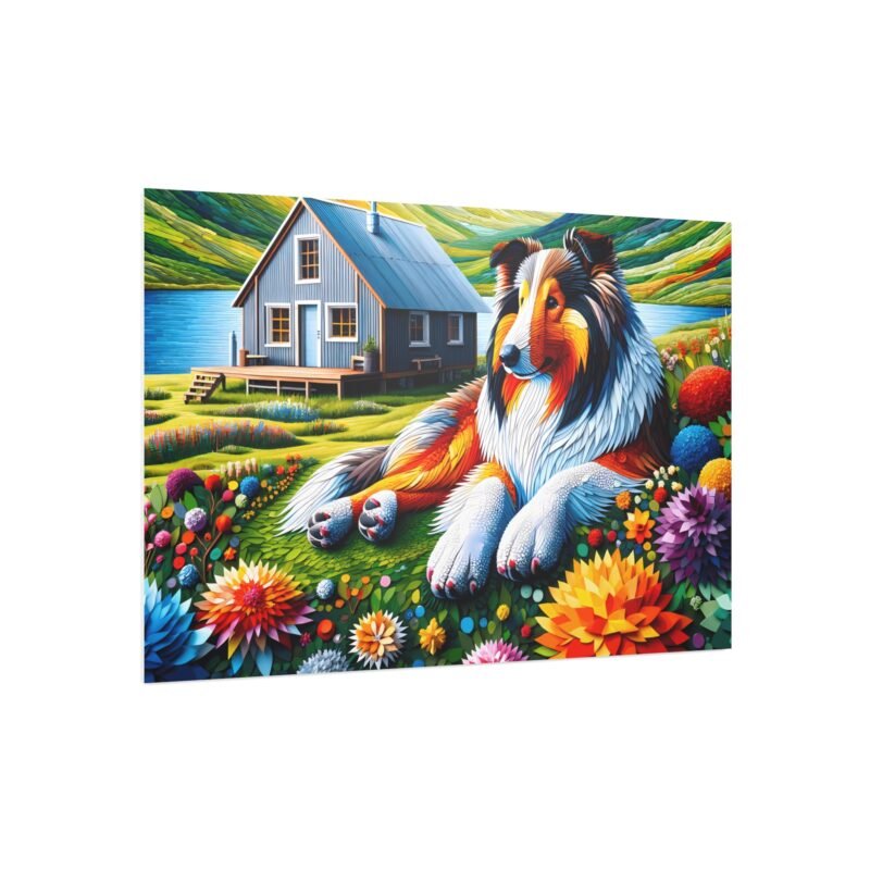 Collie Off-Grid Cabin – Brilliantly Colored Paper Mosaic Mountain Scene 30″ x 20″ Foam Board Print - Image 2