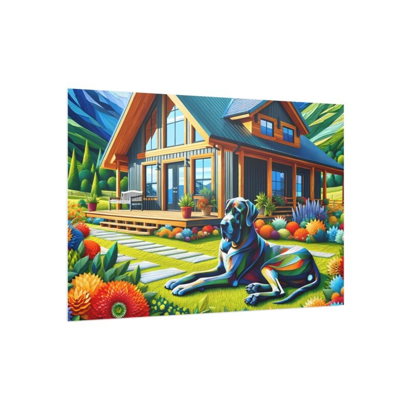 Great Dane Off-Grid Cabin – Paper Mosaic Mountain Scene 30″ x 20″ Foam Board Print - Image 2