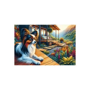 Papillon Off-Grid Cabin – Detailed Vibrant Mountain Scene 30″ x 20″ Foam Board Print