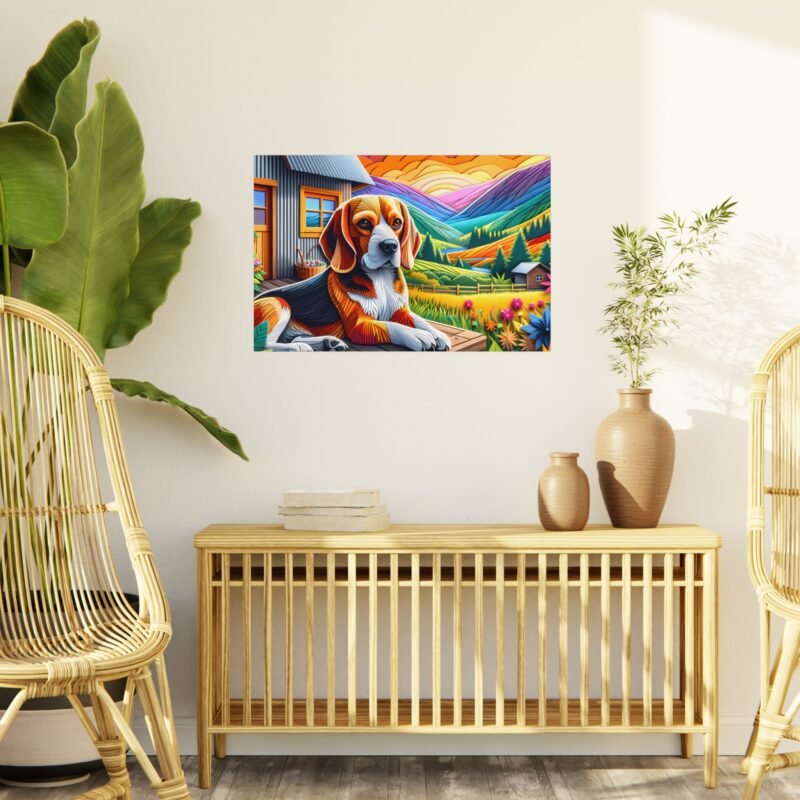 Beagle on Cabin Porch – Paper Mosaic 30″ x 20″ Foam Board Print - Image 3