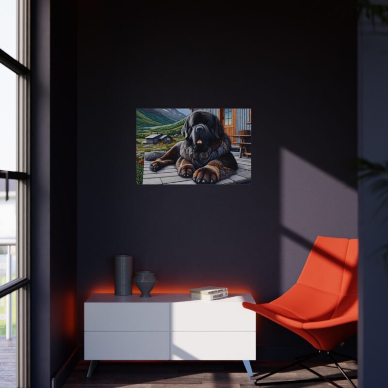 Newfoundland Relaxing on Cabin Porch – Paper Mosaic 30″ x 20″ Foam Board Print - Image 4
