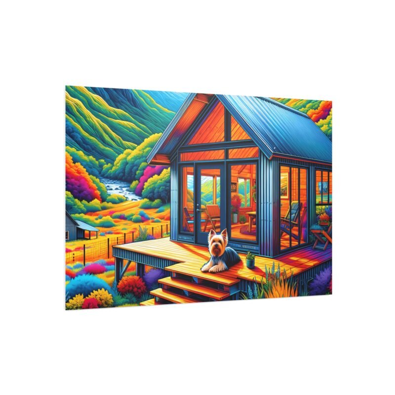Yorkshire Terrier Off-Grid Cabin – Brilliantly Colored Mountain Scene 30″ x 20″ Foam Board Print - Image 2