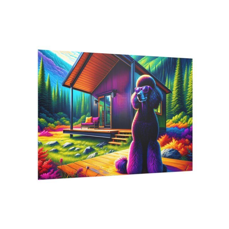 Poodle Off-Grid Cabin – Vibrant Mountain Scene with Purple Sunglasses 30″ x 20″ Foam Board Print - Image 2