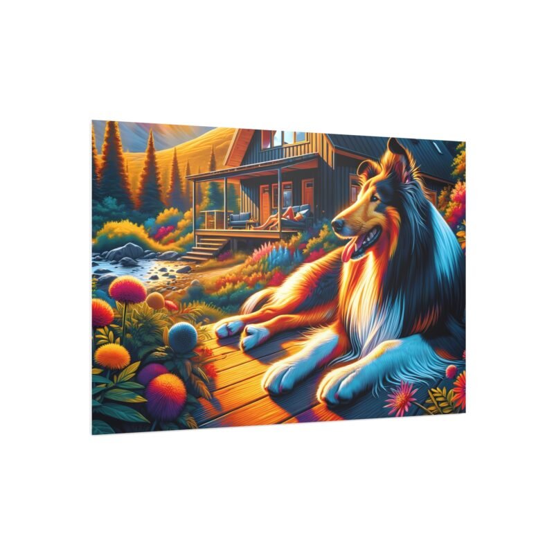 Collie Off-Grid Cabin – Brilliantly Colored Mountain Retreat 30″ x 20″ Foam Board Print - Image 2