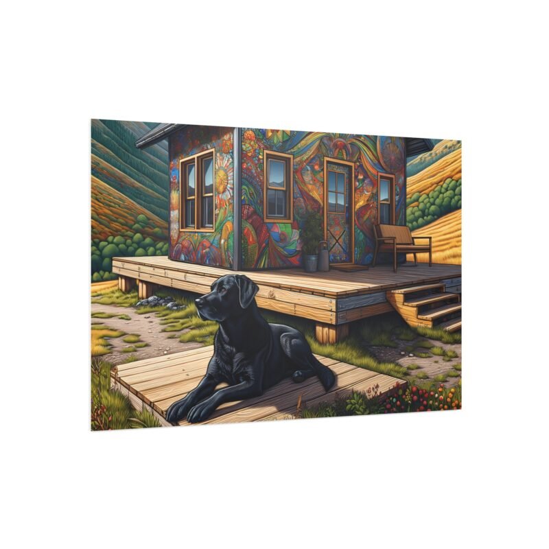 Labrador Retriever Off-Grid Cabin – Mosaic-Style Mountain Scene 30″ x 20″ Foam Board Print - Image 2
