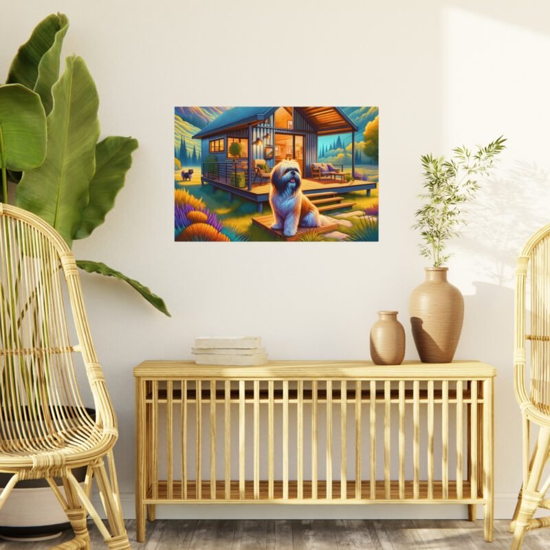 Lhasa Apso Off-Grid Cabin – Vibrant Mountain Scene 30″ x 20″ Foam Board Print - Image 3