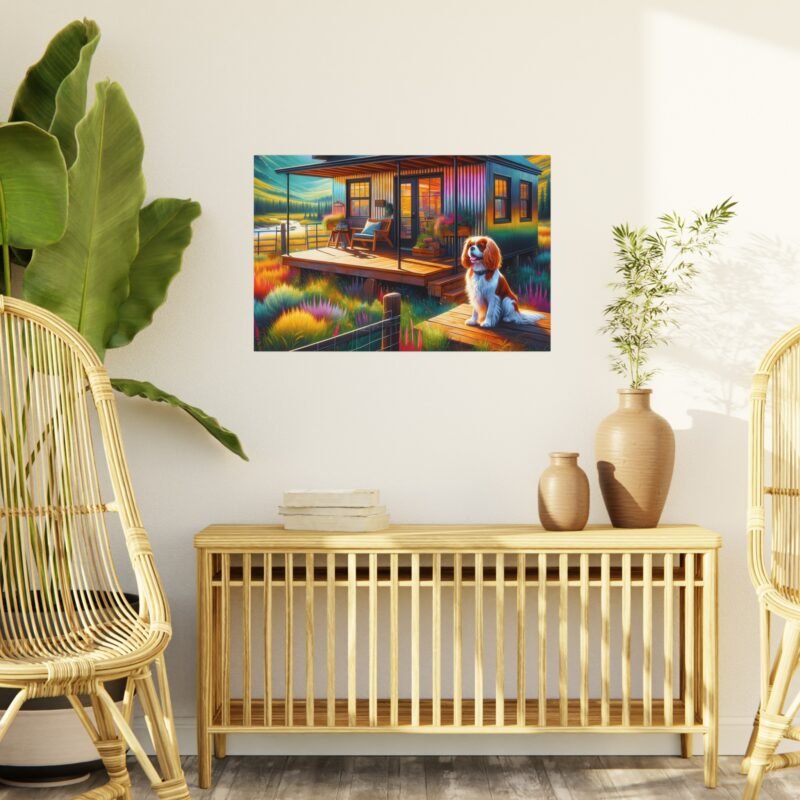 Cavalier King Charles Spaniel Off-Grid Cabin – Vibrant Mountain Scene 30″ x 20″ Foam Board Print - Image 3