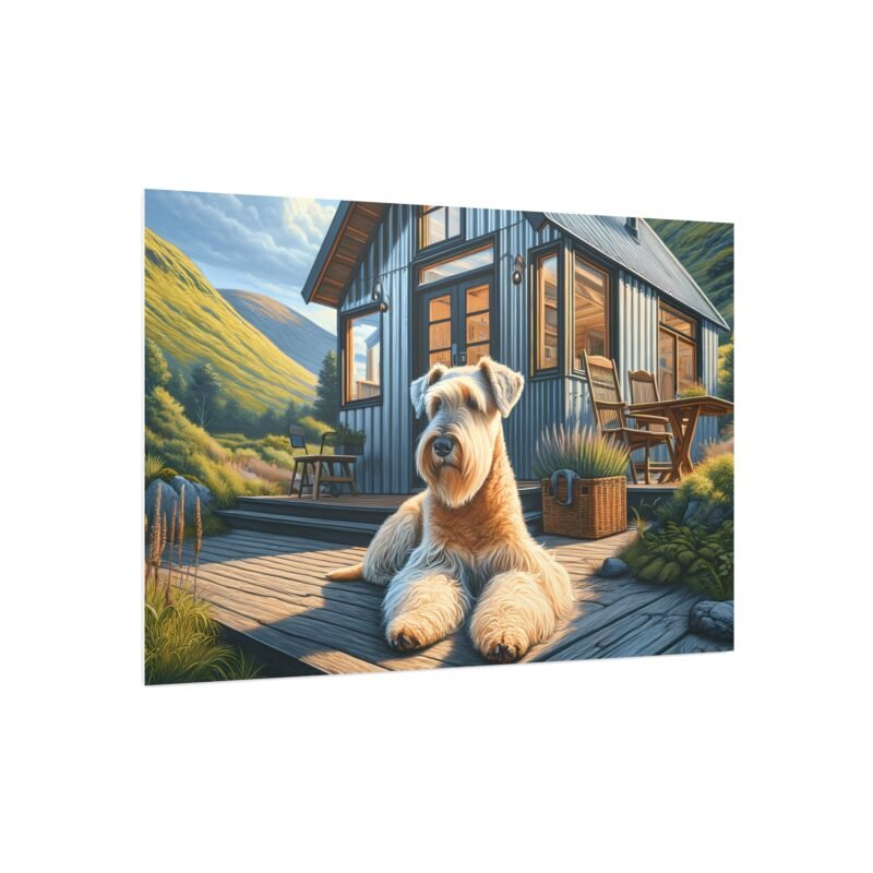 Soft Coated Wheaten Terrier Off-Grid Cabin – Beautifully Detailed Mountain Scene 30″ x 20″ Foam Board Print - Image 2