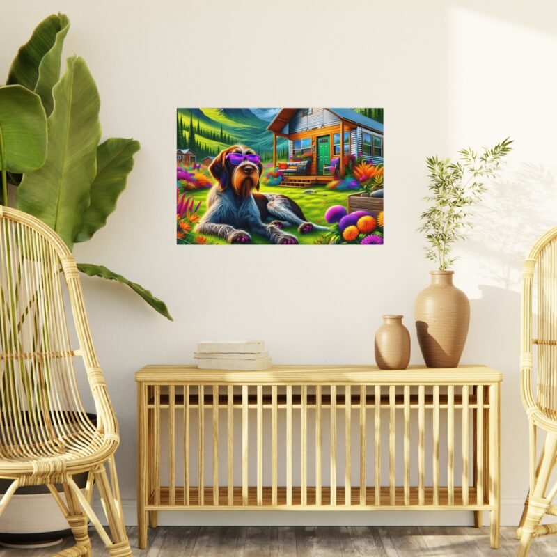 Wirehaired Pointing Griffon Off-Grid Cabin – Vibrant Mountain Scene 30″ x 20″ Foam Board Print - Image 3