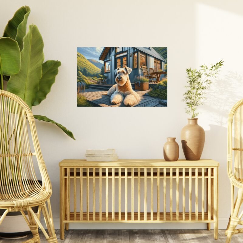Soft Coated Wheaten Terrier Off-Grid Cabin – Beautifully Detailed Mountain Scene 30″ x 20″ Foam Board Print - Image 3