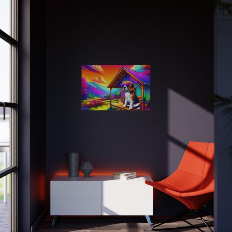 Beagle with Purple Sunglasses – Vibrant Cabin Porch 30″ x 20″ Foam Board Print - Image 4