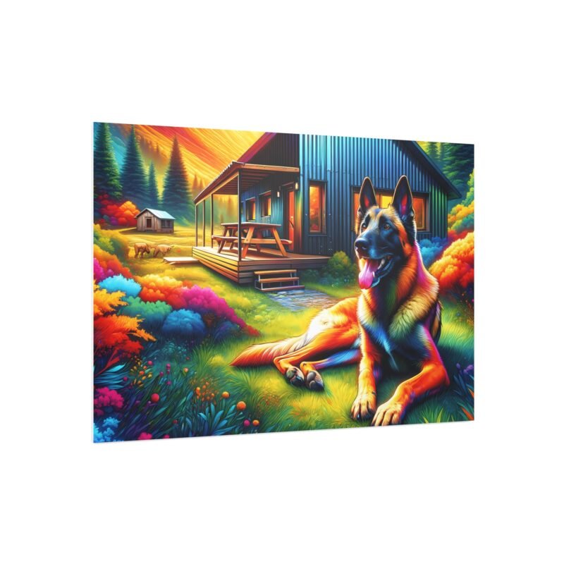 Belgian Malinois Off-Grid Cabin – Vibrant Close-Up Mountain Scene 30″ x 20″ Foam Board Print - Image 2