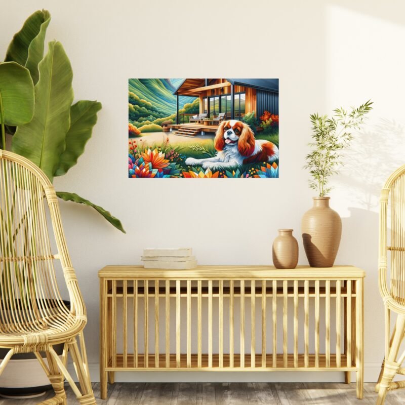 Cavalier King Charles Spaniel Off-Grid Cabin – Vibrant Paper Mosaic Close-Up 30″ x 20″ Foam Board Print - Image 3