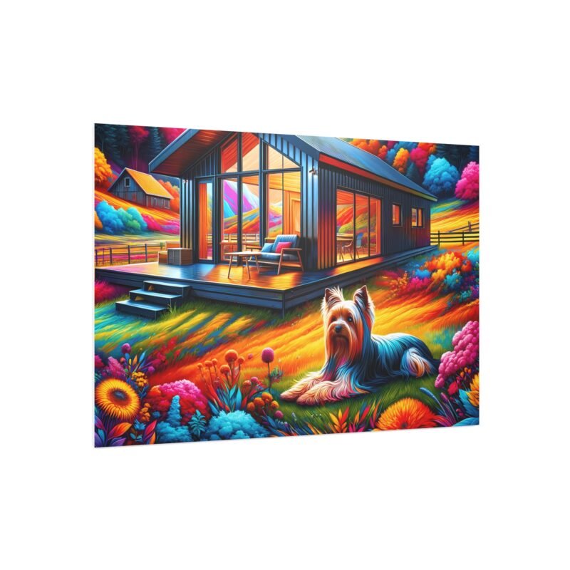 Yorkshire Terrier Off-Grid Cabin – Vibrant Close-Up Mountain Scene 30″ x 20″ Foam Board Print - Image 2